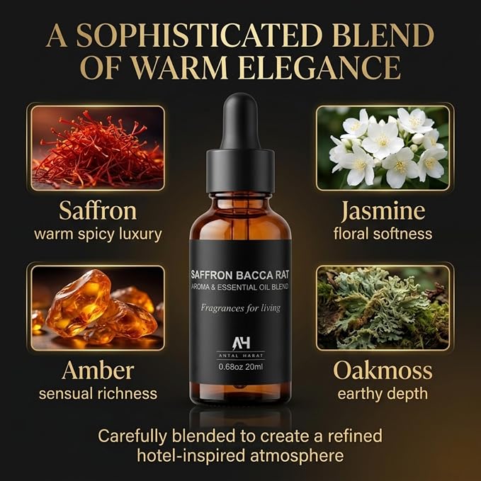 Luxury Hotel Diffuser Oil – Luxury Hotel Scent Diffuser Oil Saffron & Jasmine – Home Luxury Scents – Premium Home Fragrance Oil for Waterless & Reed Diffusers – 20mL Glass Dropper Bottle