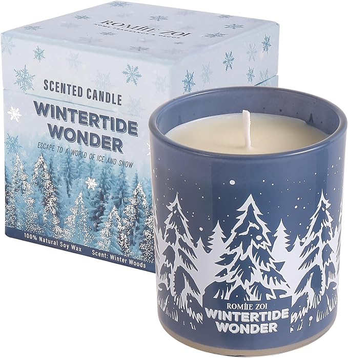 ROMIIE ZOI Christmas Scented Jar Candle - 6oz Soy Wax Candle - Wintertide Wonder Infused with Winter Woods Aroma - with Beautiful Keepsake Box Special for Christmas/Holiday Gifts
