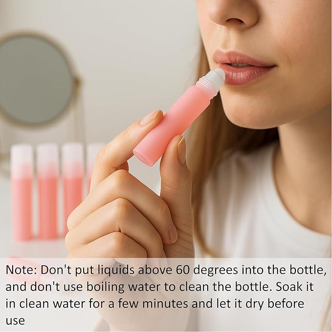 5ml Pink Plastic Roller Bottles with Clear Caps Refillable Roll On Containers Travel Perfume Roller Bottles for Essential Oils, Perfume, Lip Balm, DIY Cosmetics – Set of 10