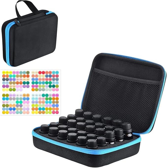 BLIRITEL EVA Essential Oils Organizer, 30 Bottles Hard Shell Essential Oil Storage Carrying Case, Essential Oils Boxes Holds 30 Bottles with 5ml,10ml,15ml (Blue)