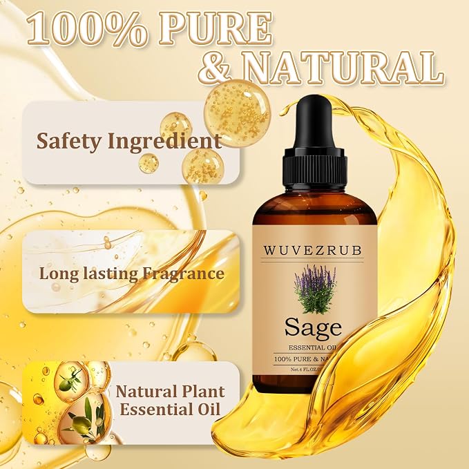 Sage Essential Oil 120ML - 100% Pure and Natural Oils for Aromatherapy Diffuser - 4 Fl Oz/Sage
