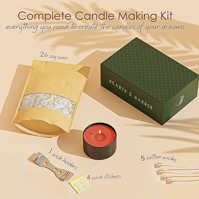 Hearth & Harbor Organic Soy Candle Wax for Candle Making, 2 lbs Natural Candles Making Supplies, Beeswax-Free, Paraffin-Free, Pure Soy Wax Flakes Perfect for Candles, Tealights and Melts