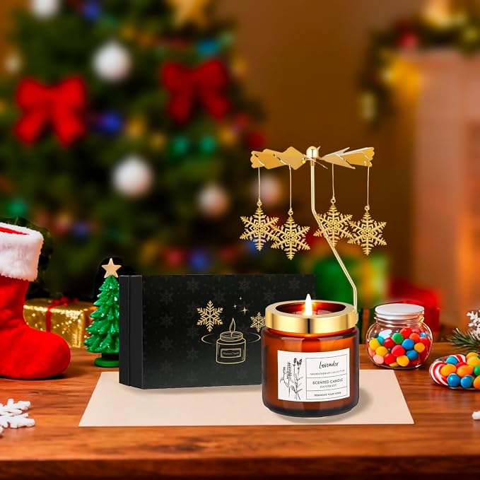 Christmas Candles Gifts for Women, Birthday Gifts for Daughter Sister Mom Wife, Unique Gift for Friend Women Rotatable Lavender Candles Gift for Anniversary Birthday Mothers Day