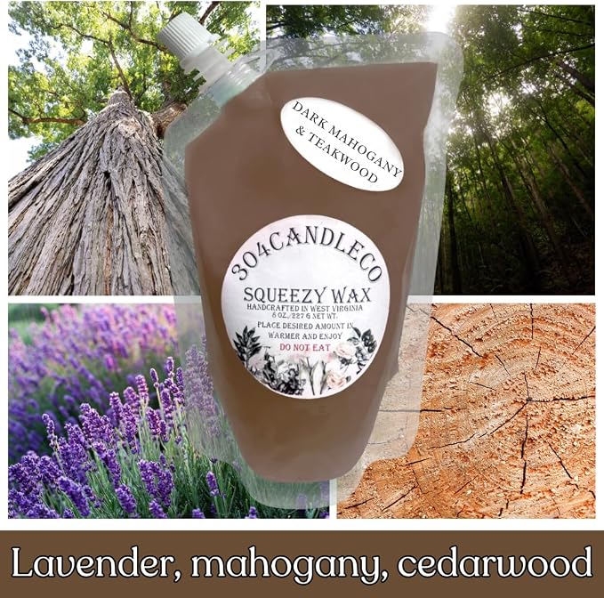 304CandleCo Large Squeeze Soy Wax Melt - 50 SCENTS! - Highly Fragrant & Hand-Crafted - Easy Mix & Match - American Made - Perfect for Wax Warmers (8oz, Dark Mohogany & Teakwood)