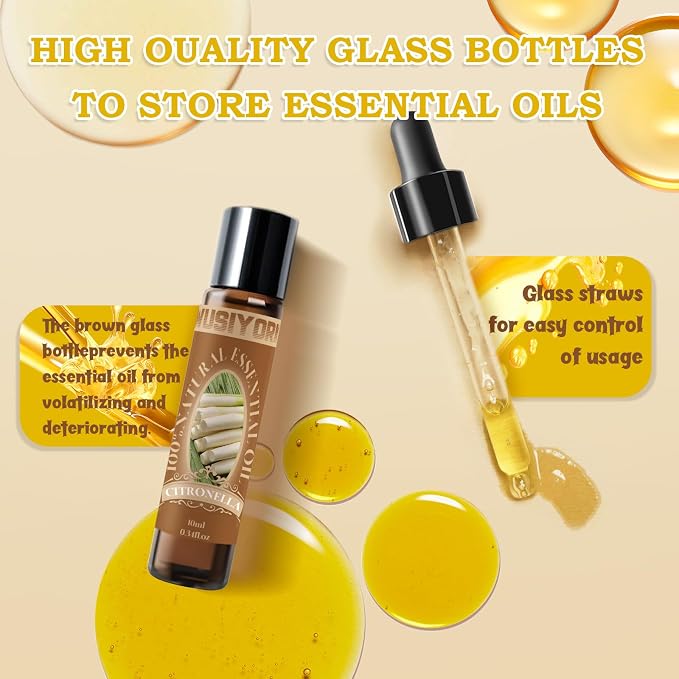 Citronella Essential Oil 10ML - 100% Pure and Natural Therapeutic Grade Oils for Aromatherapy Diffuser - 0.34 Fl Oz/Citronella