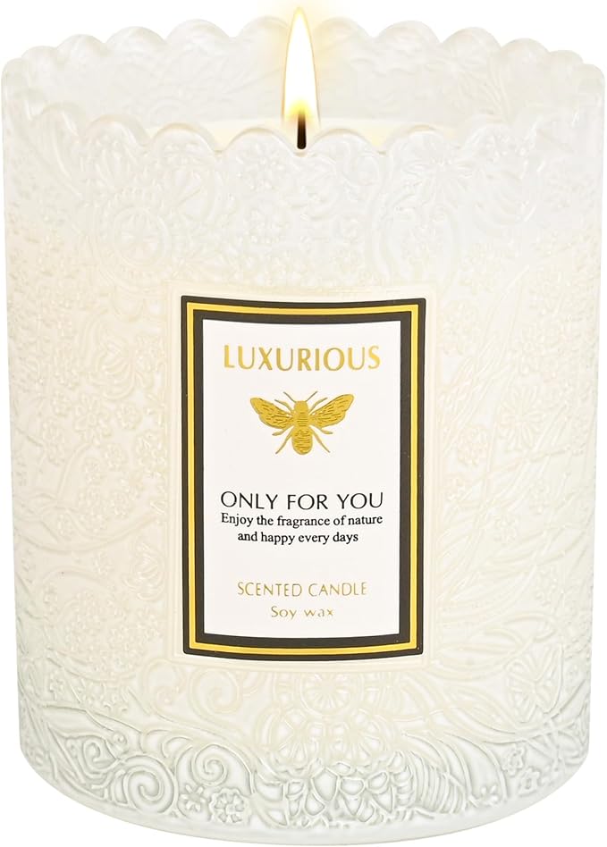 Jasmine Scented Candle, Candles for Home Scented, Luxury Jar Candle for Home Decoration, Candles Gifts for Women, Natural Soy Wax, 7 oz 40 Hours Burning Time