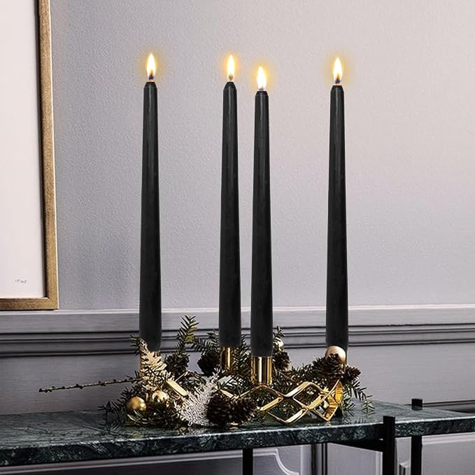 Candlesticks Long Taper Candle,Unscented 10 Inches Black Candle Sticks Smokeless Tapered Candles for Home Décor Holiday Gifts