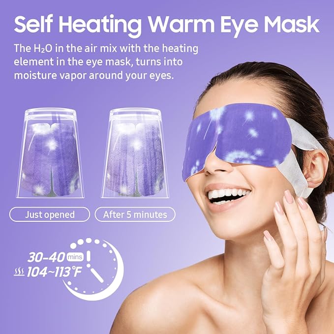 BeHoomi Steam Eye Mask, 10Packs Heated Eye Mask, Self Heating Disposable SPA Warm Compress for Eyes Sleep Mask, Travel Essentials & Relaxation Gifts for Women (Lavender Scent)