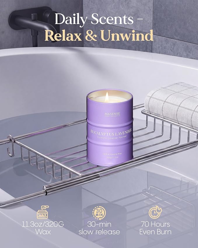 M&SENSE Eucalyptus Lavender Scented Candles Natural Non Toxic, Aromatherapy Candle for Stress Relief Meditation Relaxing, Housewarming Gifts for Women Men, 11.3oz 70 Hour Long Burning