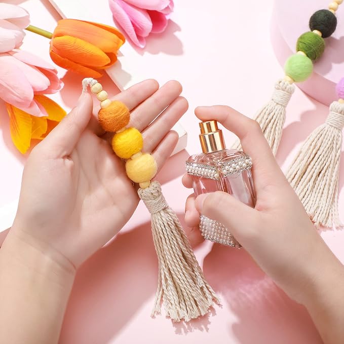 6 Pieces Felt Ball Car Diffuser Essential Oil Car Tassel Hanging Bead Aromatherapy Diffuser Colorful Charm Vent Clips Air Freshener for Decor(Regular Color)