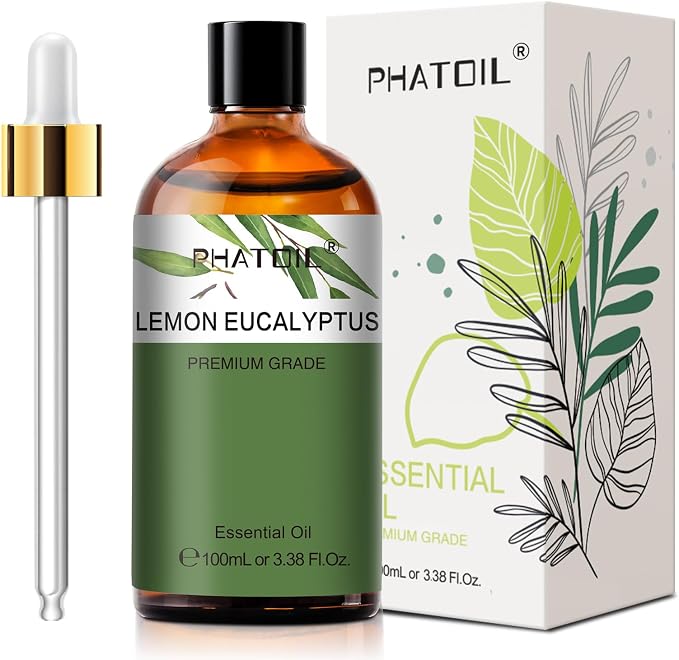 Lemon Eucalyptus 3.38fl.oz Essential Oil, PHATOIL Pure Aromatherapy Oils for Diffuser, Humidifier, Perfect for DIY Soap, Candle, Bath Bombs Making(100ml)