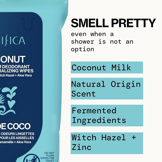 Pacifica Beauty Coconut Milk & Essential Oils Underarm Deodorant Wipes, Helps Remove Odor, Aluminum-Free, Vegan & Cruelty-Free, 30 Wipes (1-Pack)