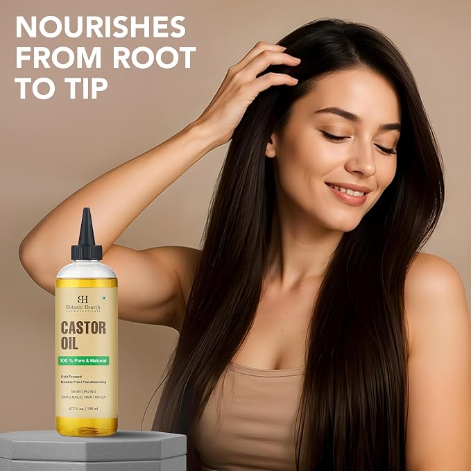 Botanic Hearth Castor Oil & Hair Treatment Oils 6.7 Fl oz|100% Pure & Natural, Cold Pressed |For Hair, Eyelashes & Eyebrows | Hexane Free, Fast Absorbing | With Applicators & Dropper | All Hair Types