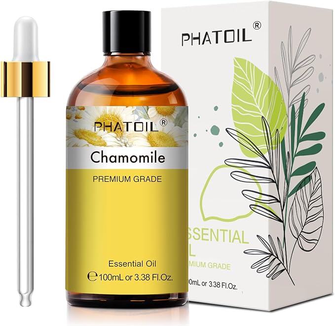 PHATOIL 100ML Chamomile Essential Oil - 3.38FL.OZ Essential Oils for Diffusers for Home - Chamomile Oil Aromatherapy Oils with Glass Dropper