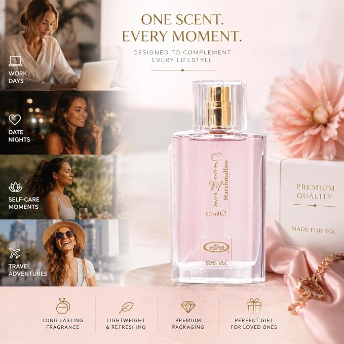 Al-Rehab Choco Musk Marshmallow Eau de Parfum for Women - 50ml (1.65 oz) | Gourmand Perfume with Strawberry, Marshmallow & Cocoa | Sweet, Fluffy & Addictive | Long-Lasting Arabian Dessert Scent