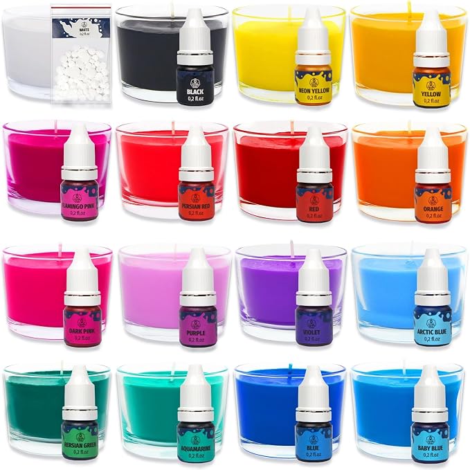 Liquid Candle Wax Dye for Soy Candle Making - 16 Popular Candle Dye Coloring Set - Premium Liquid Candle Wax Coloring - Highly Concentrated Candle Colors