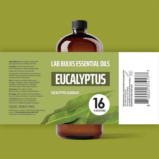 Lab Bulks Essential Oil Eucalyptus Essential Oil (2 Pack) for Diffusers, Home Care, Candles, Aromatherapy, 16 oz Bulk Bottle, Eucalyptus Oil Spray