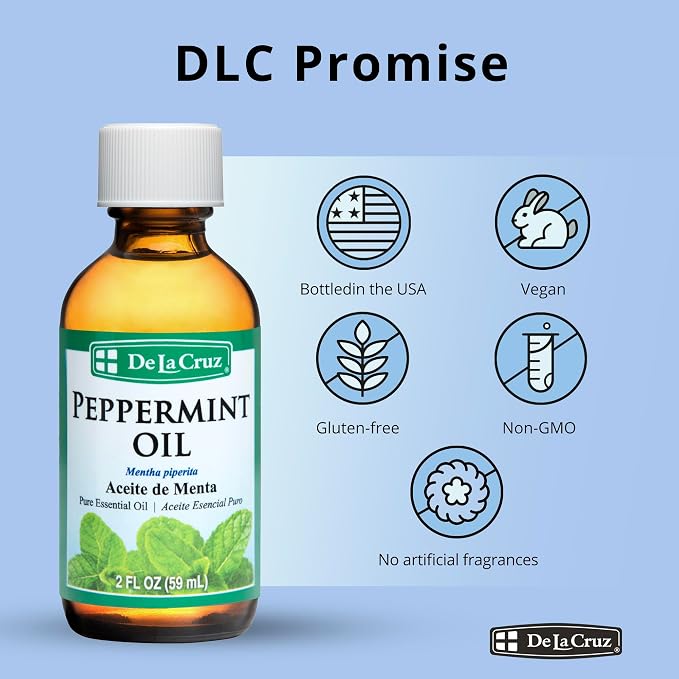 De La Cruz Peppermint Essential Oil - 100% Peppermint Oil for Aromatherapy - Steam Distilled - 2 Fl OZ