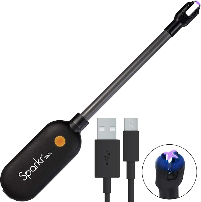 Power Practical Candle Lighter Sparkr USB Rechargeable Electric Lighter w/Plasma Technology & Extra Long Wand, Flameless Lighters for Candles, Camping, Cooking, Black