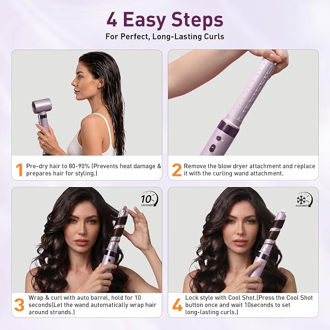 Mythsight StyleVibe Dual Voltage 8-in-1 Air Styler with Diffuser Hair Dryer, Auto Curlers (L/R), Straightener Brush, Travel Adapter & Case for Fast Drying, Frizz-Free Volume & Smooth Blowouts Styles