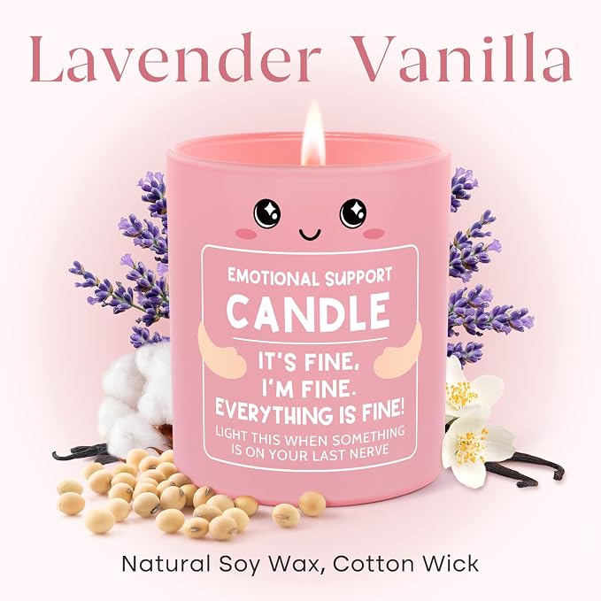 Funny Emotional Support Candle 10Oz, Cheer Up/Stress Relief/Self Care Gifts for Friends Sister Coworker Mom Wife, It's Fine I'm Fine Everything Is Fine Encouragement Scented Candles for Women