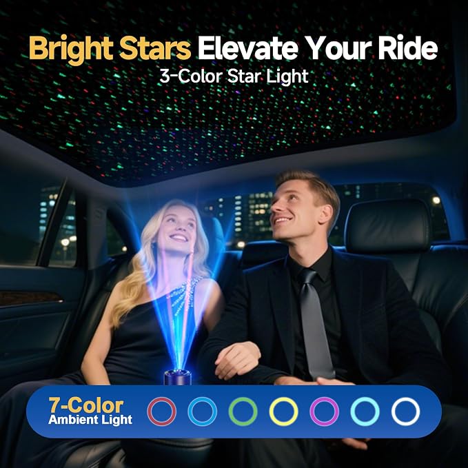 Smart Car Air Freshener with Star Light & 100ml Diffusers Oil Refills, Auto On/Off Aroma Diffuser, 3 Adjustable Mist Modes Rechargeable Aromatizante para Carro - Car Diffuser（Cologne+Ocean）