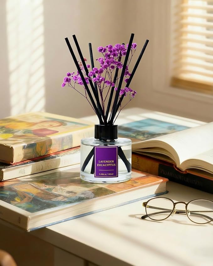 Reed Diffuser Set-Lavender &Eucalyptus Scent Fragrance Oil Diffuser with 6 Reed Sticks | Home & Bedroom Bathroom Decor,3.38 fl oz (100ml)