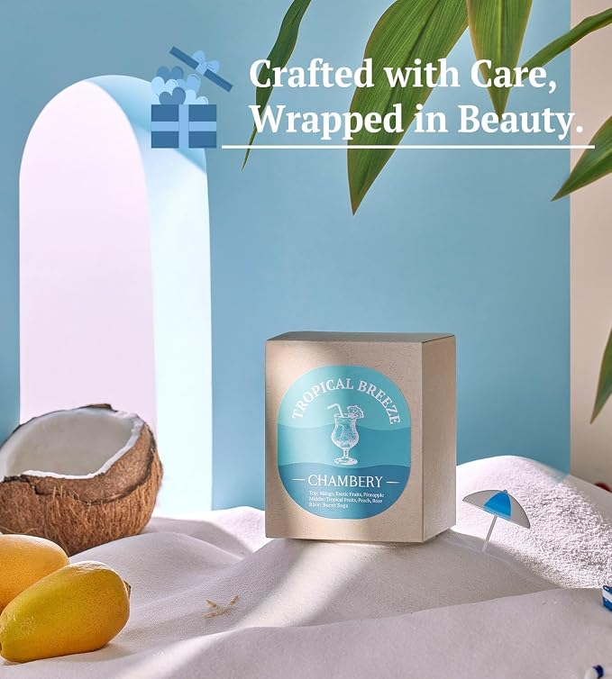 Tropical Breeze Candle 9.17oz | Serene British Virgin Islands Scene in Premium Tin | Lively Fruity Fragrance for Summer | Soy Wax with Lead-Free Cotton Wick | 55-Hour Burn