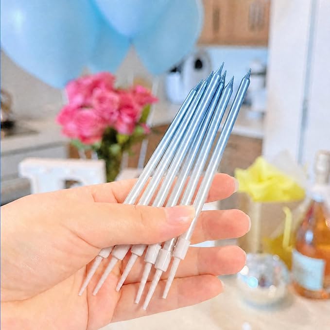24-Count Gradient Blue Birthday Candles, Long Thin Cake Candles for Wedding, Celebration, Birthday Party Cake Cupcake Decorations