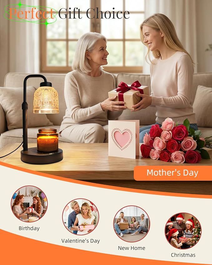AIFEI Candle Warmer Lamp with Timer, Dimmable Adjustable Height Candle Lamp, Birthday Gifts for Women Mom Sister Friends, Candle Warmer Gifts New Home Decor, Candle Lamp Warmer with 2 Bulbs - Black