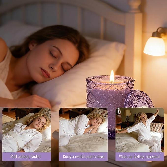 Dream Weaver Lavender Scented Jar Candle - Relaxing & Calming Aromatherapy Candle for Sleep, Natural Soy Wax Lavender Home Scented Candles for Stress Relief & Meditation, 50-Hour Long Burn Time