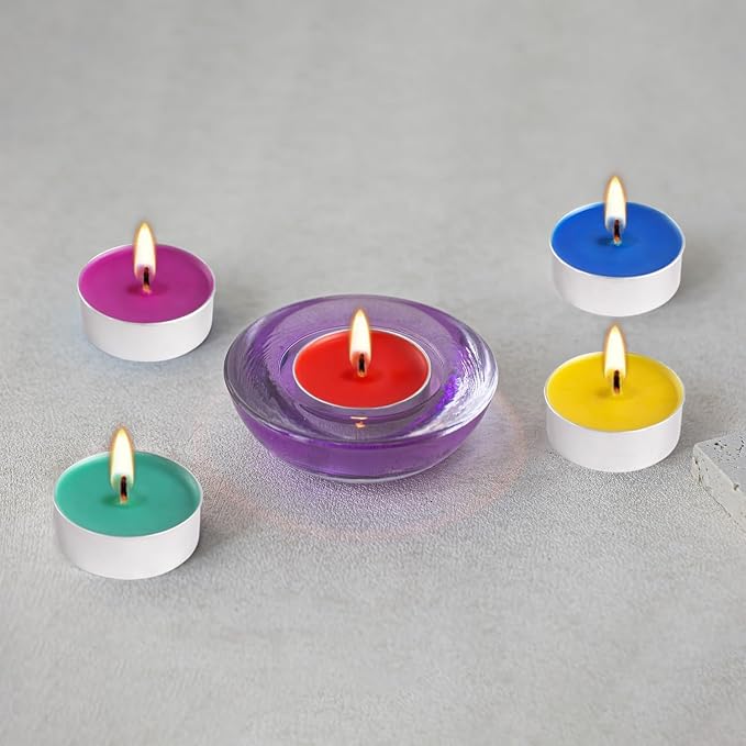 50 Pack Unscented Assorted Colors Tealights Candle - 4+Hour Clean-Burning Votive Smokeless Tea Lights for Home Decor, Rituals, Shabbat & Anniversaries & Relaxation.