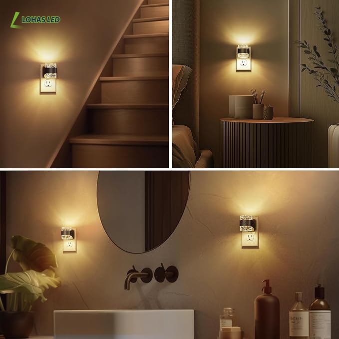 L LOHAS LED Night Light, 2 Pack 3000K Bubble Night Lights Plug into Wall, Acrylic Night Lights with Light Sensor, Adjustable Brightness,Soft White Plug in Nightlights for Rooms Bathroom Hallway