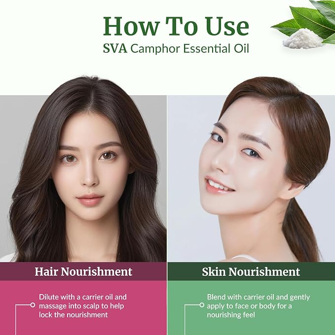 SVA Camphor Essential Oil – 16 Fl Oz – 100% Natural Camphor Oil - for Diffuser, Hair Care, Face, Skin Care, Aromatherapy, Scalp and Body Massage, Soap and Candle Making