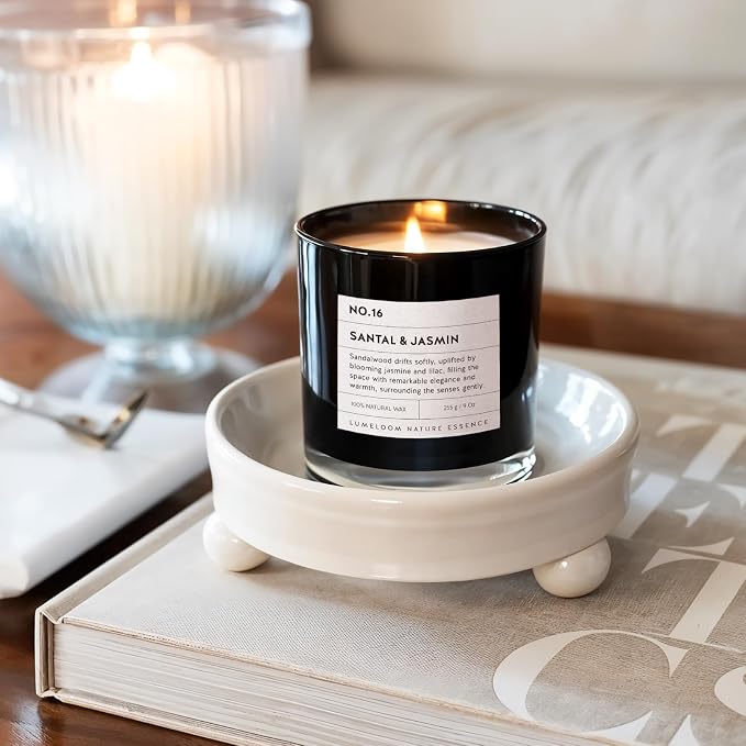 Santal & Jasmine Luxury Scented Candles, 9oz Soy Wax Candles for Home Scented, Jasmine, Sandalwood, Lilac Scent, Long Burning Time, Gifts for Women, Friends, Men, Sister, Teacher, Housewarming