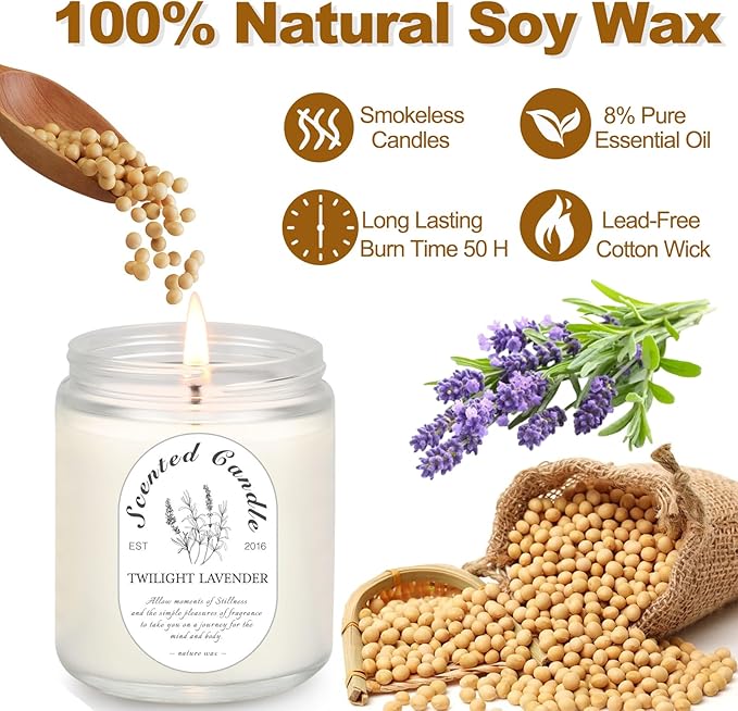 Scented Candle Gift Set, 4 Pack Soy Wax Scented Candles for Home – Lavender, Sage & Ponderosa Pine – Aromatherapy Candles for Relaxation, Stress Relief & Gifts for Women