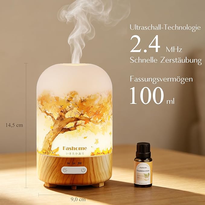 Essential Oil Diffuser, Hand Blown Glass Aromatherapy Diffuser, Ultrasonic Cool Mist Scent Aroma Humidifier, Diffuser Oil Machine Whisper Quiet with Auto Shut-Off for Home Bedroom Office(<25dB)