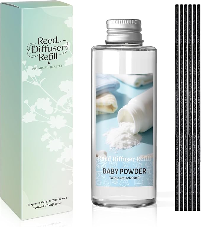 SCENTORINI Reed Diffuser Oil Refill, Baby Powder Diffuser Oil 6.76 Fl Oz, Scented Essential Oil Refill Long Lasting Summer Home Fragrance for Room Spa Aromatherapy Bathroom Hotel Decor