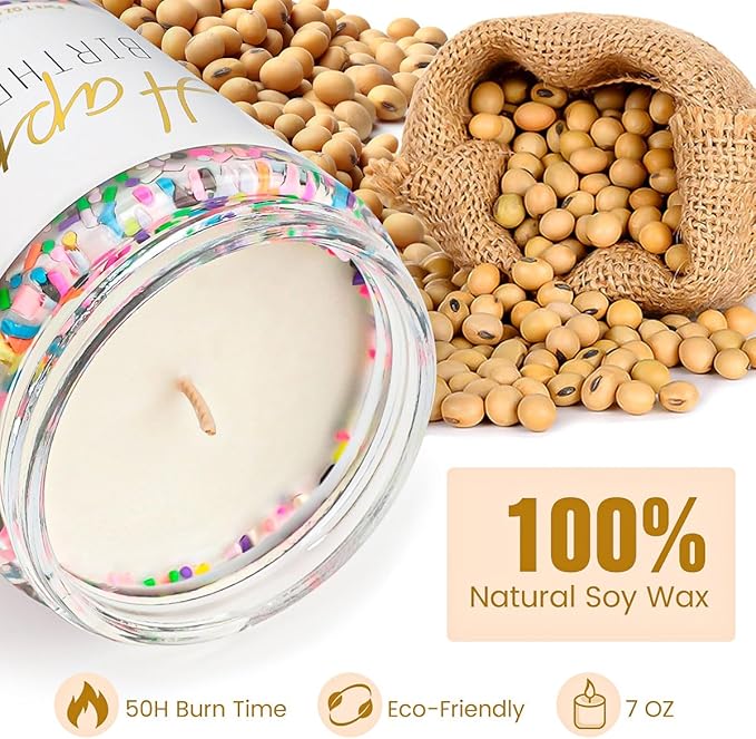 Candles for Birthday, Vanilla Cream Scented Candle 7OZ, Happy Birthday Candle Gifts for Women Her Best Friend, Unique Cute Soy Candles Non Toxic Aromatherapy