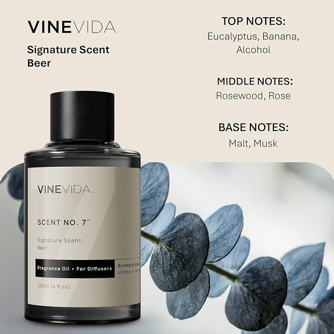 VINEVIDA [4 Fl Oz] Beer Fragrance Oil for Cold Air Diffusers, Essential Oils for Diffuser Oil Refill & Air Freshener Room Spray