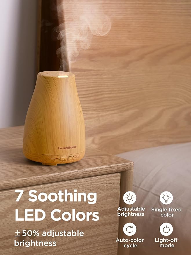 InnoGear Essential Oil Diffuser, Ultrasonic Diffusers for Home Aromatherapy Humidifier for Bedroom Room 7 Colors LED 2 Mist Mode Auto Off, Yellow