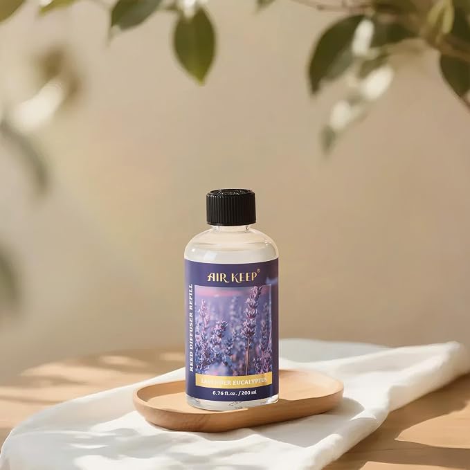 Airkeep Reed Diffuser Oil Refill with Diffuser Sticks, 6.76 Fl Oz(200ml) Lavender Eucalyptus Cotton Scented Oils, Aroma Therapy, Home Fragrance & Air Freshener, Office Décor, Decoration