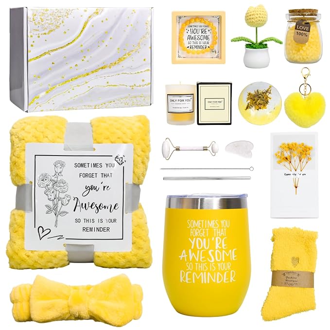 Self Care Gifts Baskets Women, 16PCS Get Well Soon Gift Box Relaxing Spa Set Care Package for Birthday, Valentines Day, Mothers Day, Christmas Gifts for Mom Girlfriend Sister Wife Grandma (Yellow)