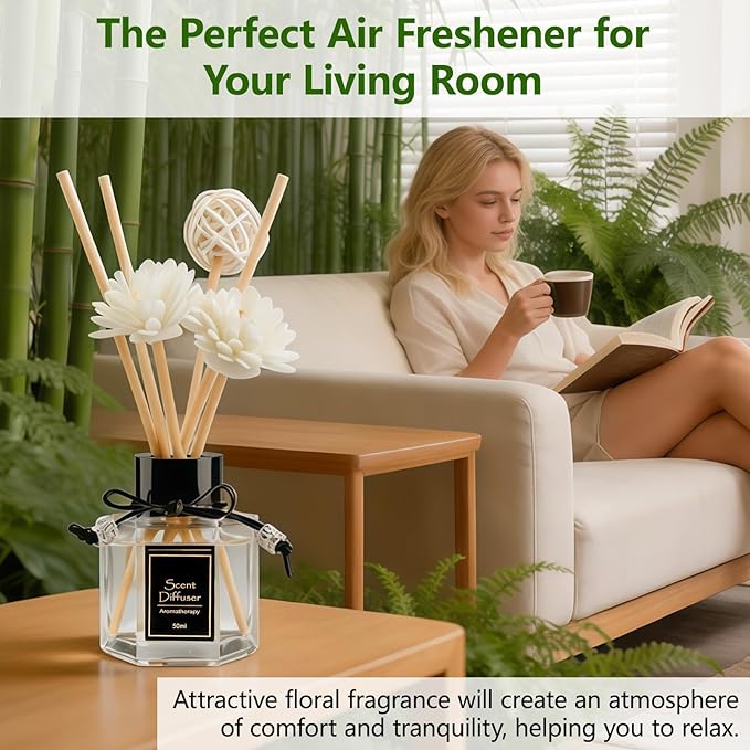 Bluebell Reed Diffuser 1.7 fl oz, Fresh Woodland Floral Home Fragrance, Natural Non-Toxic Essential Oil with 6 Scent Sticks, Long-Lasting Air Freshener for Bedroom & Living Room
