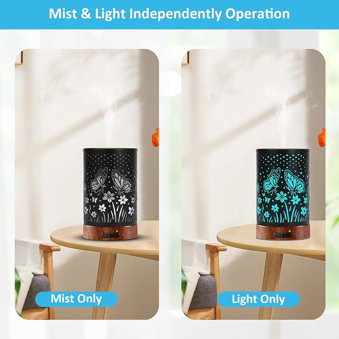 Essential Oil Diffuser - 150ML Metal Aromatherapy Diffuser for Essential Oils with 7 Colors Lights Gifts for Mom Auto Shut-Off & Ultrasonic Cool Mist Diffuser, Ambience for Home