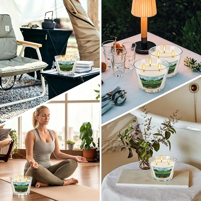 2x14oz Large 3-Wick Outdoor Indoor Citronella Candles,Natural Soy Wax Candles in Glass Jar,Bulk for Garden Yard Home Balcony Camping Backyard,Summer Candle Bulk for Home, Long Burning