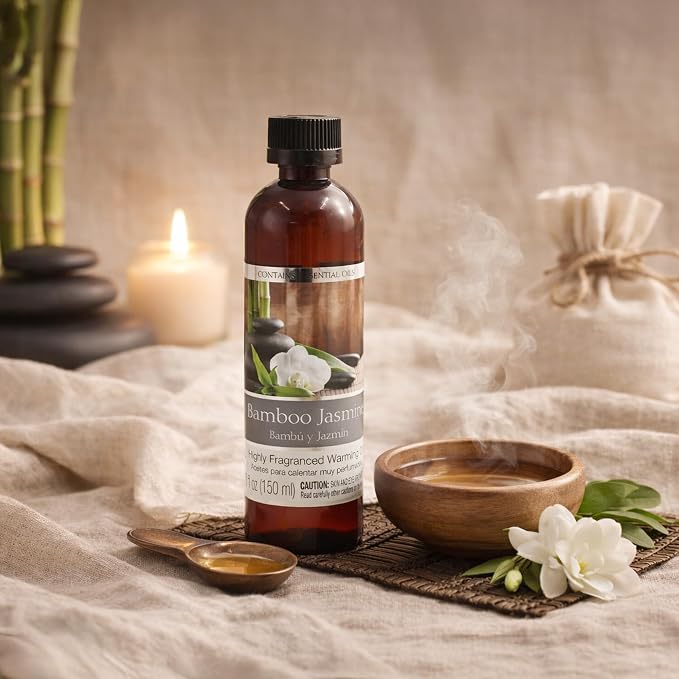 Hosley's Set of 2, 5 oz Bamboo Jasmine Fragrance Warming Oils. Ideal Gift for Weddings, spa, Reiki, Meditation, Bathroom Settings. P1