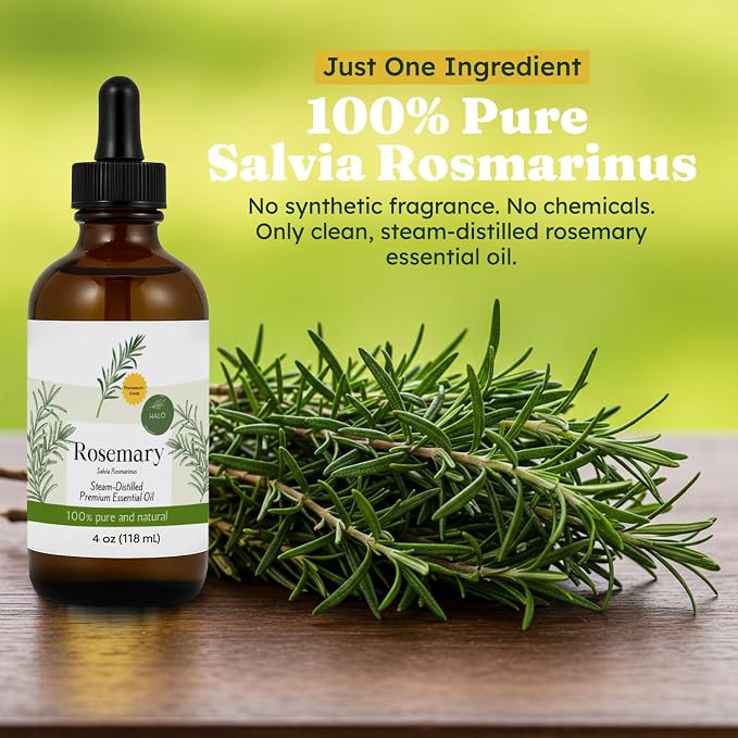 Steam Distilled Rosemary Essential Oil - Premium Hair Growth Oil for Scalp Stimulation & Refreshing Aroma - Essential Oil Supports Healthy Hair, Skin & Mental Clarity - 4oz