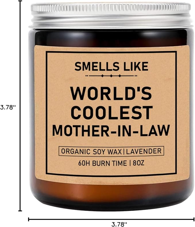 World's Coolest Mother-in-Law Soy Candle - 8oz Jar - Lavender Scent - 50 Hour Burn Time - Stress Relieving - Mother's Day Gift