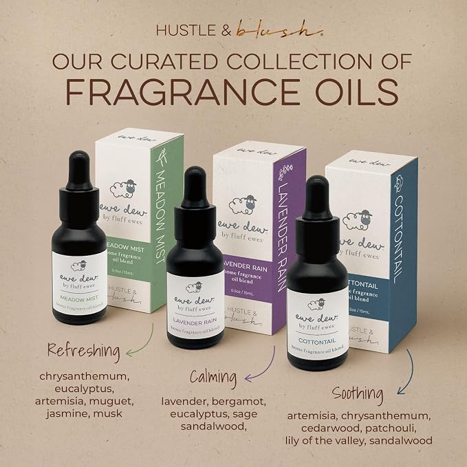 Hustle & Blush Essential Oil for Dryer Balls Bundle, 15ml Cottontail & Lavender Rain, Natural Laundry Fragrance Oils, Long-Lasting Fresh Scent for Diffusers, Candle Making, Multi-Use for Home & DIY